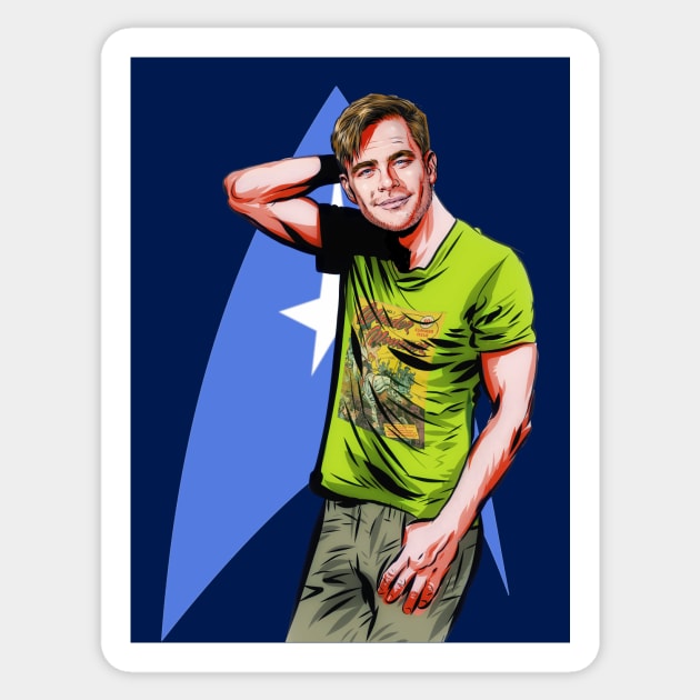 Chris Pine - An illustration by Paul Cemmick Sticker by PLAYDIGITAL2020